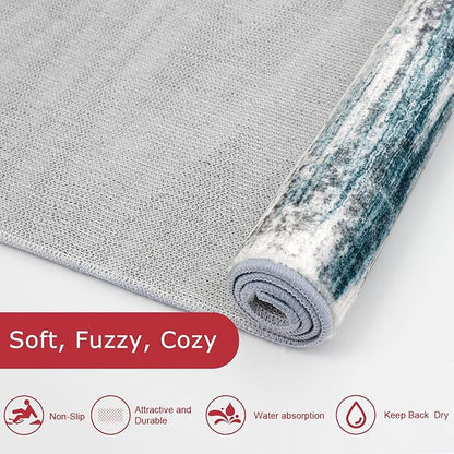 KOZYFLY Modern Abstract 3x5 Entryway Rug Non-Slip Washable Area Rug, Blue Throw Rugs Indoor Mat for High-Traffic Door Entrance, Kitchen, Laundry, Nursery, Soft Bedroom Living Room Accent