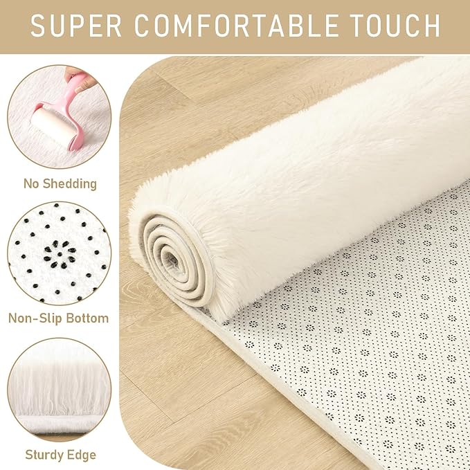 LOCHAS Ultra Soft Indoor Modern Area Rugs 2' x 4', Fluffy Living Room Carpets for Children Bedroom Home Decor Nursery Rug, Cream