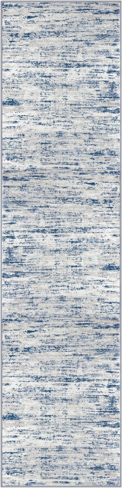Lansny Modern Abstract Hallway Runner Rug, Blue White Washable Kitchen Runner Non-Slip Soft 2x8 Runner Rug Thin Print Faux Wool Carpet for Entryway Bedroom Laundry Room Indoor Home Decor