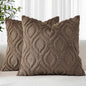 decorUhome Throw Pillow Covers 16x16 Inch Set of 2, Soft Plush Faux Wool Brown Solid Couch Pillow Covers, Accent Farmhouse Neutral Square Pillow Cases for Sofa Bed Living Room