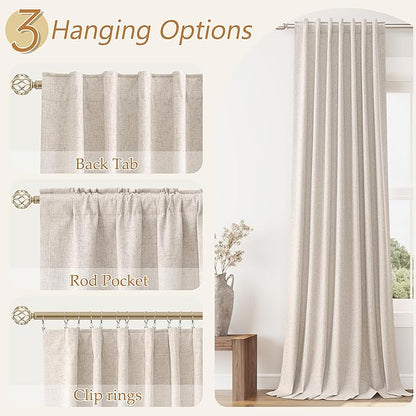 Guken Oatmeal 100% Blackout Curtains 108 Inch Length 2 Panels Set for Living Room Bedroom Back Tab Thermal Insulated Black Out Linen Drapes Room Darkening Window Curtains 108 Inches Long