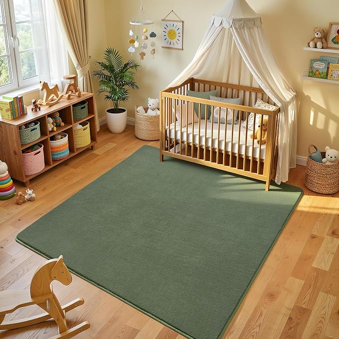 Amearea 5x5 Square Area Rugs for Bedroom Living Room, Sage Green Thickened Memory Foam Rug, Fluffy Indoor Washable Rugs Non Slip Minimalist Carpet for Kids Boys Girls Dorm Nursery Room Decor