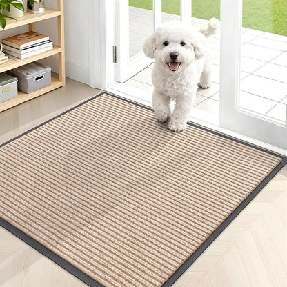 OLANLY Front Door Mat Indoor Outdoor Entrance, Waterproof Heavy Duty Doormat, Fade Resistant, Low Profile, Easy Clean Patio Porch Welcome Floor Mats for Entry, 35x30, Beige