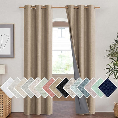 NICETOWN Burlap Vintage Open Linen Weave Flax Thermal Curtains, 100% Blackout Curtains 90" Long for Dining Room, Soundproof Window Treatment Drapes for Hall Room, 42" Wide Per Panel, Set of 2