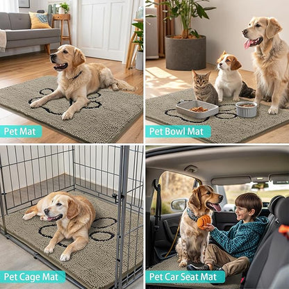 Smiry Dog Door Mat for Muddy Paws, Absorbent Dirt Trapper Non Slip Quick Dry Washable Chenille Mat for Mud Dogs, Entry Rug for Indoor and Outdoor (36x24 Inches, Warm Taupe and Black)