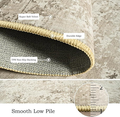 Toneed Abstract Area Rug Modern Washable Rug Soft Non Slip Rug Low Pile for Bedroom Living Room Dining Room Beige 3x5 Feet