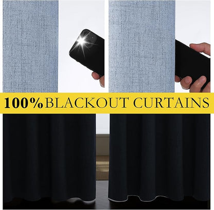 NICETOWN Stone Blue Vintage Linen 100% Blackout Curtains for Dining Room, Thermal Insulated Curtains 54" Long, Noise Reducing Window Treatment Drapes for Kitchen, 42" Wide Per Panel, Set of 2