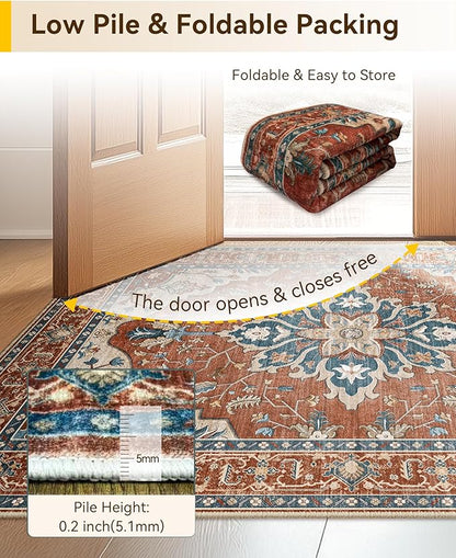 Area Rugs 2'x3' Kitchen Rugs Entry Rug Small Rugs for Entryway Kitchen Bathroom Door Mat Indoor Entrance,Washable Non Slip, Red Orange Blue Brown