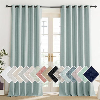 NICETOWN 100% Absolutely Blackout Linen Curtains with Thermal Insulated Liner, Seafoam Green, 62" Wide, 108" Length Energy Saving Curtains for Living Room 2 Panels Set, Vertical Blinds