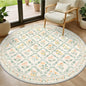 Round Area Rug for Living Room: 4 ft Floral Washable Circle Rug Soft Non-Slip Carpet Indoor Stain Resistant Low Pile Small Circular Rug for Bedroom Entryway Kitchen Nursery Home Office Beige/Multi