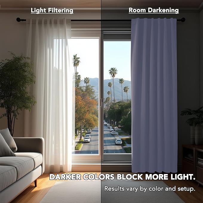 Deconovo Blackout Curtains, Thermal Insulated, W42 x L63 2 Panels, Back Tab, Machine Washable, Room-Darkening Drapes for Bedroom/Living Room Light Purple