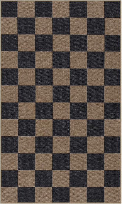 Lahome Colette Checkered Easy Jute 3x5 Rug, Washable Rugs for Living Room Entryway Farmhouse Non Slip Black Outdoor Carpet, Checkerboard Indoor Door Mat for Entry Patio Deck