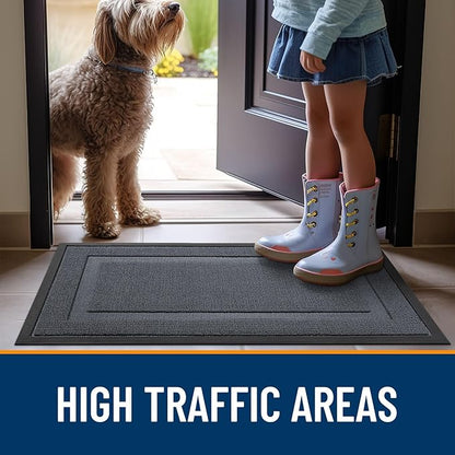 OLANLY Front Door Mat Indoor Outdoor Entrance, Waterproof All-Season, All-Weather Doormat, Sturdy Natural Rubber, Low Profile, Easy Clean Patio Porch Entryway Mat, 47x17, Charcoal Gray