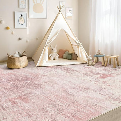 UERMEI 5x7 Area Rug Living Room Rugs Thickened - Washable Neutral Modern Abstract Soft Rug Indoor Floor No Slip Rug Carpet for Bedroom Under Dining Table Home Office Decor - Pink