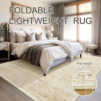 Soalmost Washable Area Rug 8x10, Large Soft Rugs for Living Room Vintage Beige 8x10 Area Rugs for Bedroom Dining Room Floral Non-Slip Thin Rug