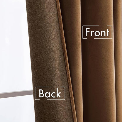 MIULEE Velvet Curtains 84 inches - Luxury Curtains for Bedroom Living Room Room Darkening Thermal Insulated Super Soft Window Drapes Rod Pocket & Back Tab, Brown, W52 x L84 inches, 2 Panels