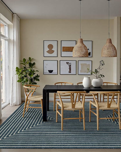 Latte&Fog 5x7 Area Rugs for Living Room Bedroom, Blue Modern Abstract Washable Rug, Boho Non Slip Low Pile Carpet for Indoor Dining Room, Dorm, Classroom, College Dorm, Farmhouse and Kids Room - Blue