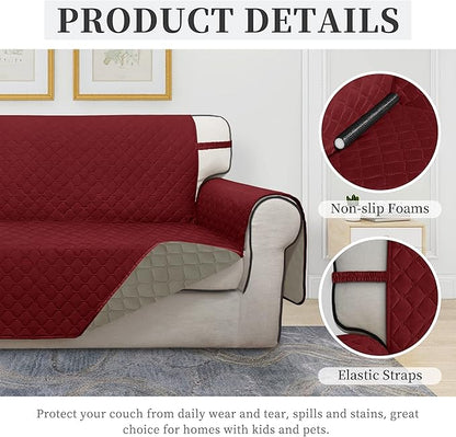 ISSUNTEX Double Protection 100% Waterproof Sofa Covers for Living Room, Couch Covers for 3 Cushion Couch Sofa, Reversible Furniture Protector Sofa Cover for Dogs (Oversized Sofa, Christmas Red/Beige)
