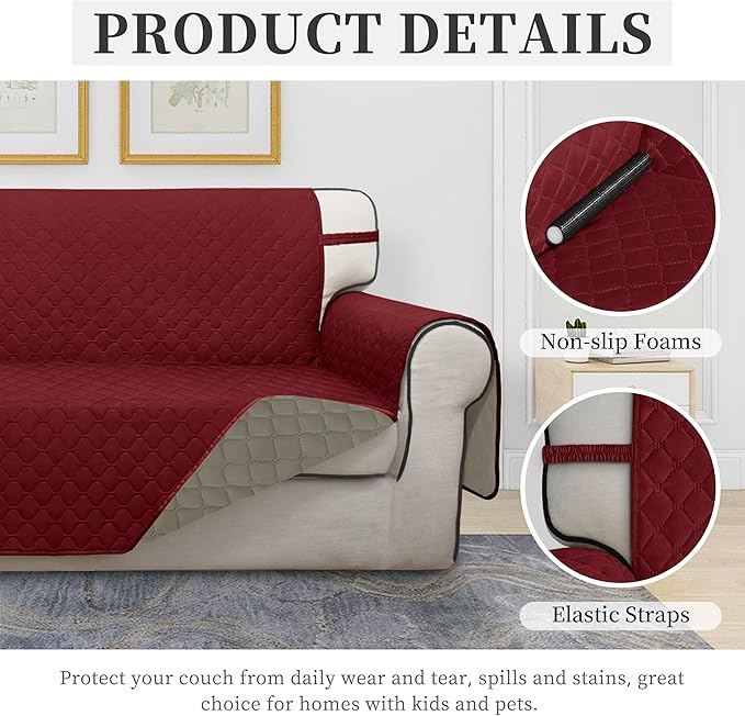 ISSUNTEX Double Protection 100% Waterproof Chair Sofa Cover for Living Room, Reversible Furniture Protector for Dogs, Pets, Kids (Chair, Christmas Red/Beige)