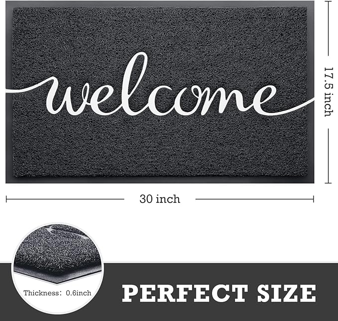 CozyBounty Black Door Mat Welcome Mats Outdoor Indoor Non-Slip Doormat for Entryway Low-Profile Floor Mat for Yard, Garage, High Traffic Areas (30"x17.5", Black)