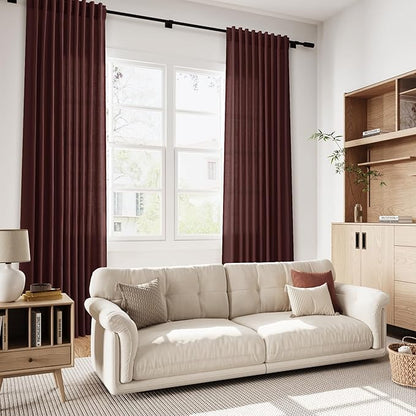 Nanspring Reddish Brown Linen Curtains 84 Inch Length 2 Panels Set for Living Room Back Tab Light Filtering Semi Sheer Curtain for Bedroom Farmhouse Drapes, 52x84 Inch, 2 Panels