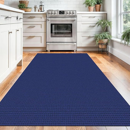KOZYFLY Washable Area Rug 4x6 ft Non Slip Rubber Backed Living Room Rugs Braided Woven Cotton Kitchen Rugs Indoor Entryway Rug Floor Carpet for Dining Living Room Bedroom, Royal Blue/Navy