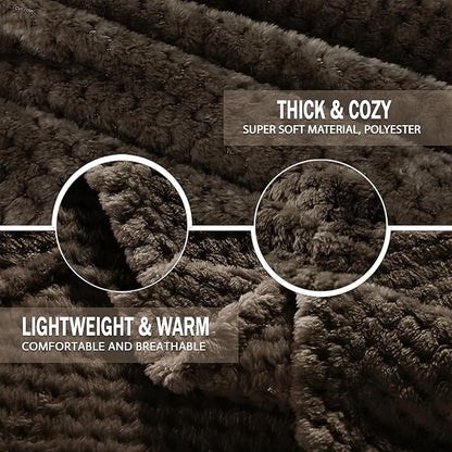 Exclusivo Mezcla Fleece Bed Blanket Twin Size, Super Soft and Warm Blankets for Couch, Sofa and Bed Waffle Textured, Cozy, Fuzzy and Lightweight (Coffee, 60x80 Inches)