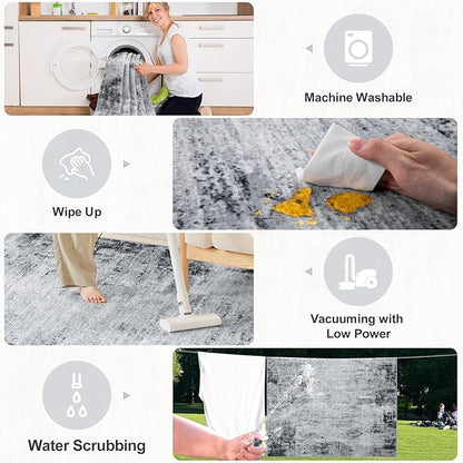 Area Rugs 10x12 Living Room - Washable Rug Modern Abstract Soft Large Neutral Non-Slip Carpet Indoor Floor Thin Carpets for Bedroom Dining Room Farmhouse Nursery Home Office Black