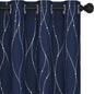 Deconovo Blackout Curtains for Living Room, Thermal Insulated Soundproof Drapes, Wave Dots Silver Print, 52 x 84 Inches Long, 2 Panels, Machine‑Washable Window Panel for Bedroom Patio Door, Navy Blue