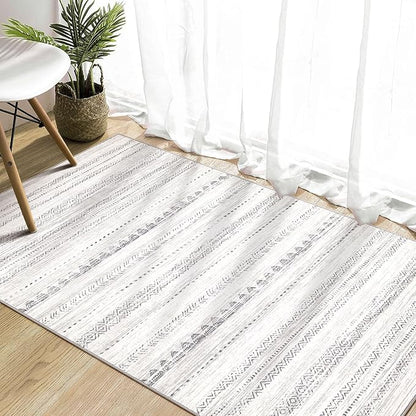Nakagishi Area Rug Living Room Rugs: 3x5 Soft Machine Washable Boho Neutral Farmhouse Stain Resistant Moroccan Indoor Floor Carpet for Bedroom Nursery Kids Entryway Kitchen Entry Bedside Home- Gray