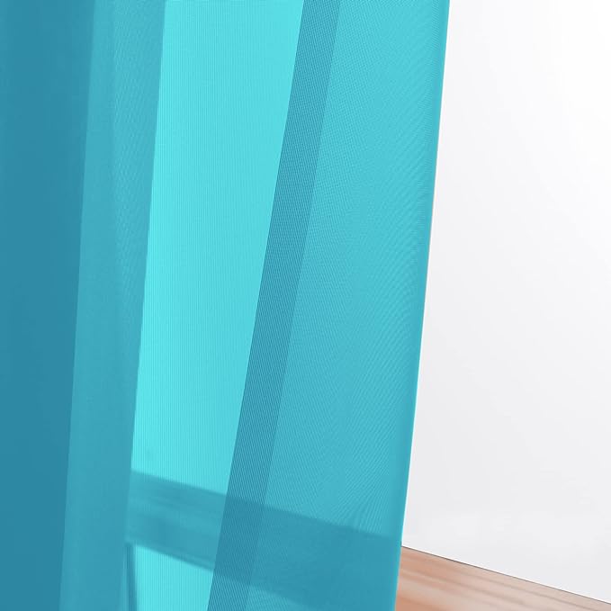 OWENIE Turquoise Blue Sheer Curtains, Sheer Curtains 84 inch Length 2 Panels Set, Rod Pocket Voile Fimly Sheer Drapes for Living Room/Bedroom, 2pcs, Each 42" W x 84" L