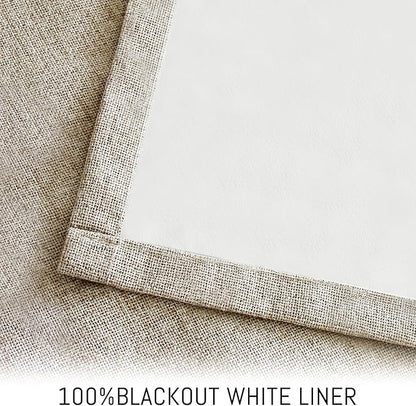 Yakamok Natural Linen Curtains 100% Blackout 72 Inches Long,Room Darkening Textured Curtains for Living Room Thermal Grommet Bedroom Curtains 2 Panels with Greyish White Liner