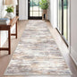 KOZYFLY Modern Abstract Washable Rug Runner 2.6x12 Hallway Rug Runner Non-Slip Soft Kitchen Runner Rugs, Multi Grey/Orange Striped Carpet for Entryway Bathroom