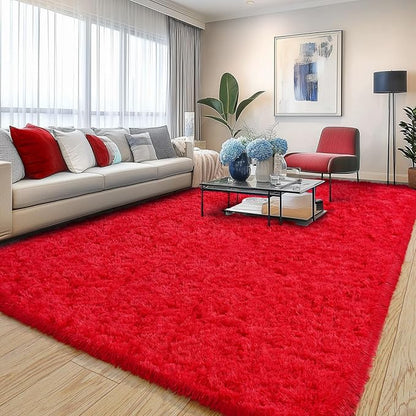 Pionblank Large Rug for Living Room 6x9 Feet, Modern Soft Shag Area Rug, Plush Fuzzy Carpet for Bedroom Girls Boys Room Home Nursery Teens Dorm Decor, Red