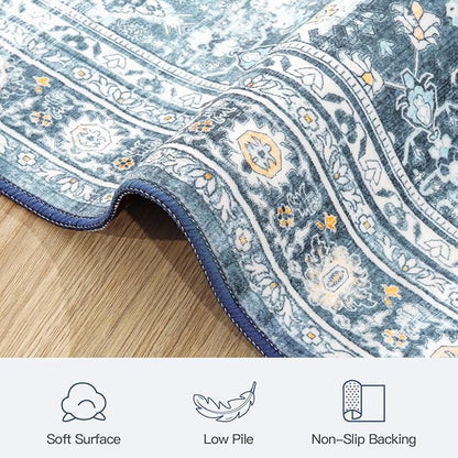 Lofus 8x10 Area Rug for Living Room,Blue Washable Area Rugs with Non-Slip Backing,Soft Boho Carpets for Bedroom Dining Room Home Office Indoor Nursery