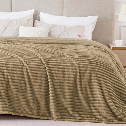 BEDELITE Fleece Blanket Queen Size – 3D Ribbed Jacquard Soft and Warm Decorative Fuzzy Blankets – Cozy, Fluffy, Plush Lightweight Throw Blankets for Couch, Bed, Sofa(Brown, 90x90 inches)