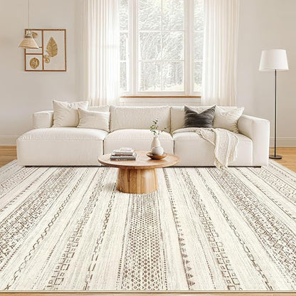 Nakagishi 6x9 Area Rugs Living Room: Washable Boho Large Neutral Soft Farmhouse Rug Stain Resistant Modern Indoor Floor Non-Slip Accent Carpet for Bedroom Nursery Kids Playroom Office Dining Room Dorm