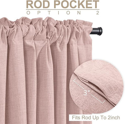 100% Blackout Shield Blush Linen Blackout Curtains for Bedroom 84 Inches Long, Back Tab/Rod Pocket Living Room Drapes, Thermal Insulated Blackout Curtains 2 Panels Set, 50" W x 84" L