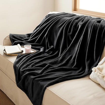 Bedsure GentleSoft Fleece Blanket Twin Size Black - 300GSM Lightweight Plush Fuzzy Cozy Soft Warm Blanket for Bed, Sofa, Couch, Travel, Camping, 60x80 inches
