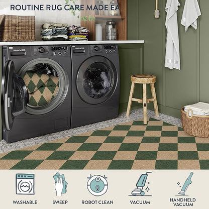 Lahome Colette Checkered Outdoor Rug 5x7, Washable Rug for Living Room Office Indoor Outdoor Carpet, Farmhouse Non Slip Non Shedding Green Carpet for Dining Room Sunroom Patio Courtyard