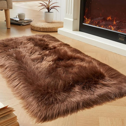 EasyJoy Ultra Soft Fluffy Shaggy Area Rug Faux Fur Rug Chair Cover Seat Pad Fuzzy Area Rug for Bedroom Floor Sofa Living Room (2 x 4 ft Rectangle, Coffee)