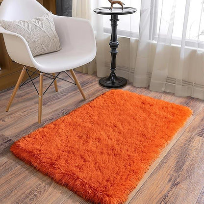 Soft Runner Rugs for Bedroom Hallways, 2x3 Orange Fluffy Shag Throw Area Rug Non Slip for Bedside Dorm, Long Shaggy Furry Carpet for Nursery Living Room