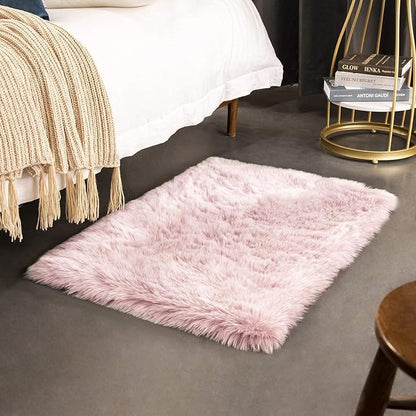 Ashler HOME DECO Soft Fox Faux Fur Chair Couch Cover Area Rug for Bedroom Floor Sofa Living Room Pink White Rectangle 2 x 3 Feet