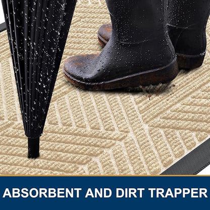 Smiry Front Door Mat Outside Entrance, Heavy Duty Sturdy Natural Rubber Doormat, Trap Dirt and Moisture, Easy Clean Low Profile Welcome Floor Mats for Indoor Outdoor Entry, 59x34 Inch, Beige