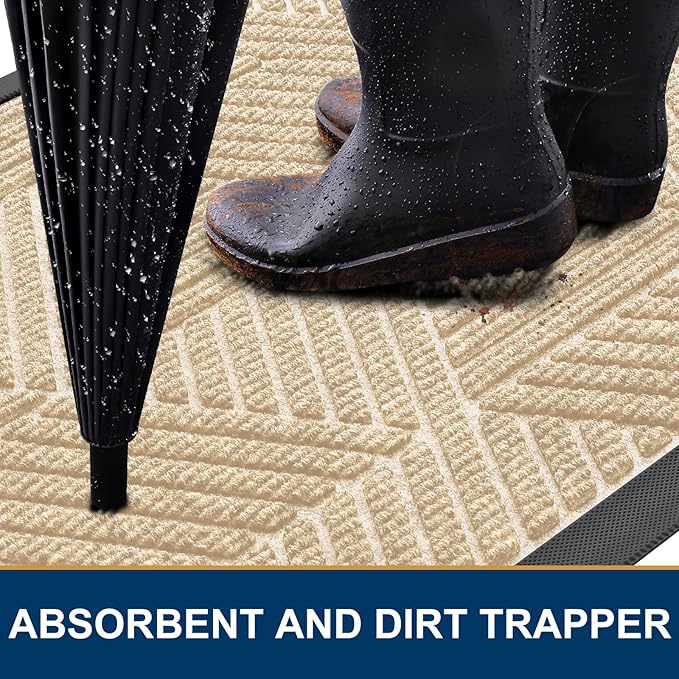 Smiry Front Door Mat Outside Entrance, Heavy Duty Sturdy Natural Rubber Doormat, Trap Dirt and Moisture, Easy Clean Low Profile Welcome Floor Mats for Indoor Outdoor Entry, 71x23 Inch, Beige