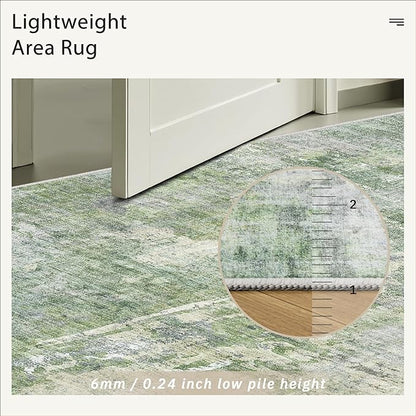 Abstract Rug 5x7 Machine Washable Area Indoor Green Low Pile Non-Slip Foldable Thin Accent Rugs for Bedroom Living Room Dining Room