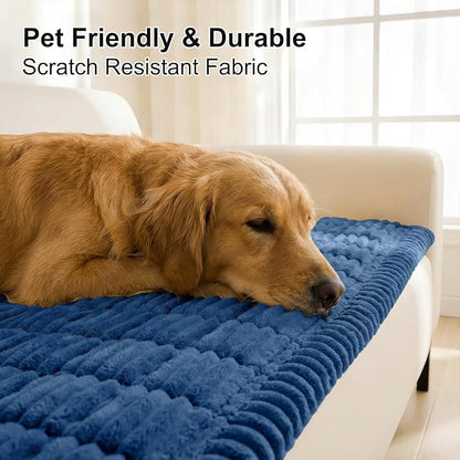 Smiry Couch Cover for Dogs Washable, Non Slip Fuzzy Pet Couch Covers for 3 Cushion Sofa Pet Friendly, Thick Soft Sofa Slipcovers Cushion Protector (Navy Blue, 27.6" x 88")