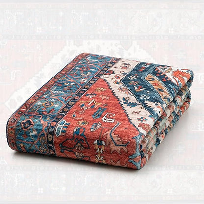 SERISSA Boho Round Area Rug, 6ft Washable Non-Slip Circle Rug, Ultra Soft Oriental Vintage Rust Low-Pile Circular Carpet for Bedroom Entryway Kids Room Office College Dorm Living Room
