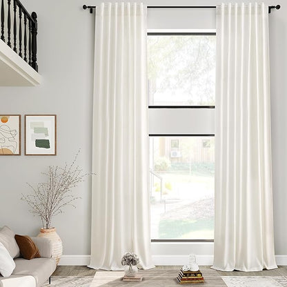 Cream Linen Curtains 168 Inches Long for Living Room Extra Long Back Tab Curtains Neutral Farmhouse Light Filtering Semi Sheer Linen Drapes Ceiling to Floor for Large Window 2 Panels Set 52x168