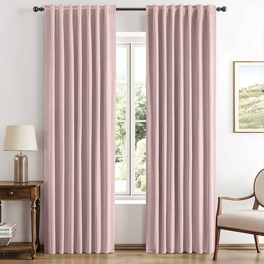 MIULEE 100% Blackout Linen Curtains for Bedroom, Pink Solid Luxury Decor Thermal Insulation Room Darkening Drapes for Living Room Nursery Back Tab Rod Pocket 42 x 84 Inches, 2 Panels